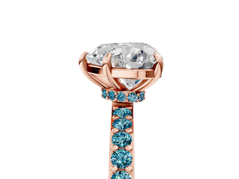 Rose gold Heart Cut Diamond Pavé Engagement Ring with Round with Blue Topaz side stone Accents and Prong Setting_5