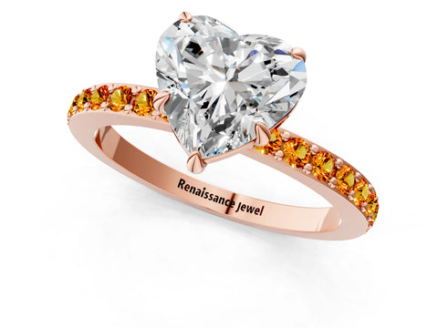 Rose gold Heart Cut Diamond Pavé Engagement Ring with Round with Citrine side stone Accents and Prong Setting_1