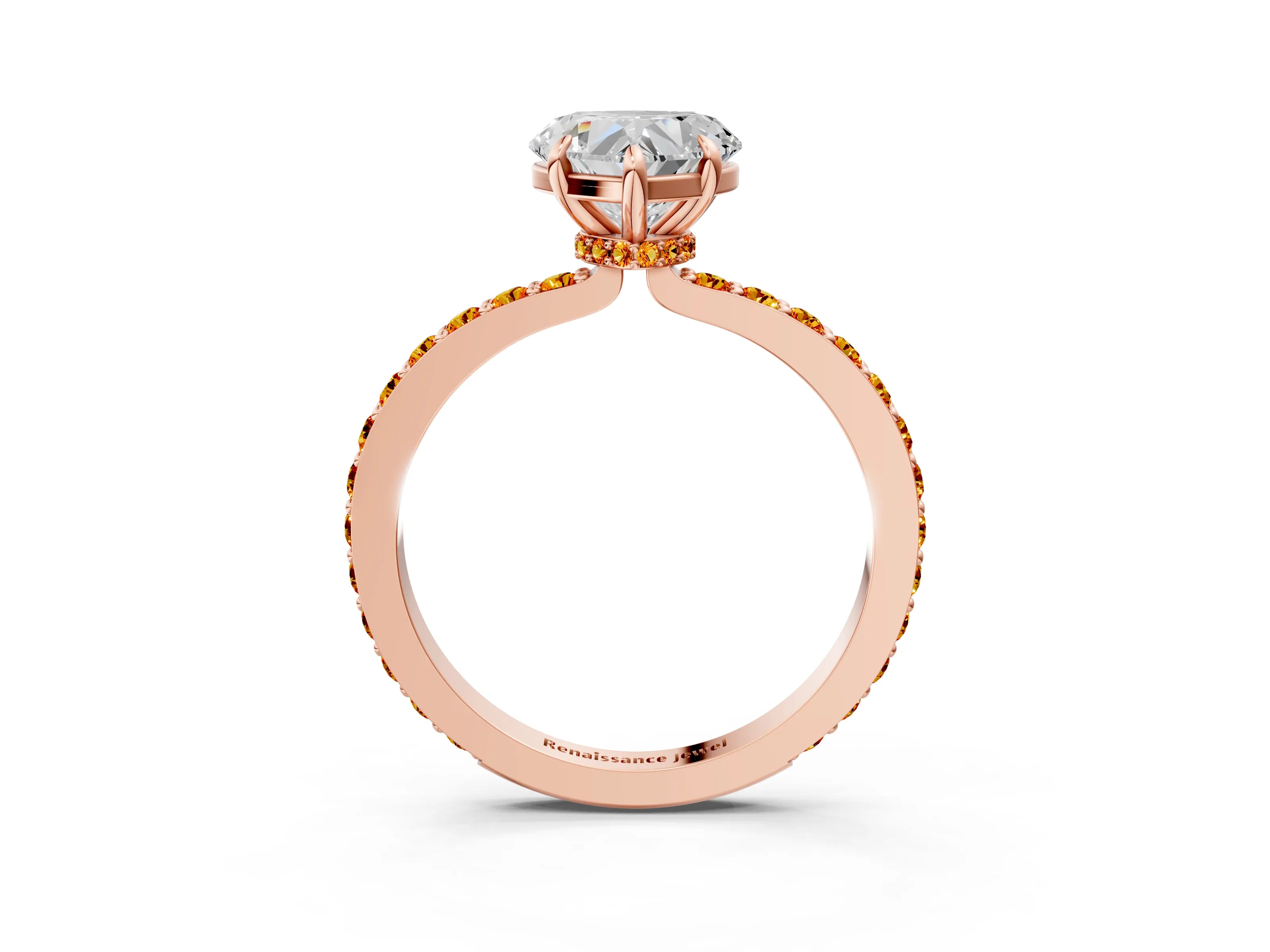 Rose gold Heart Cut Diamond Pavé Engagement Ring with Round with Citrine side stone Accents and Prong Setting_3