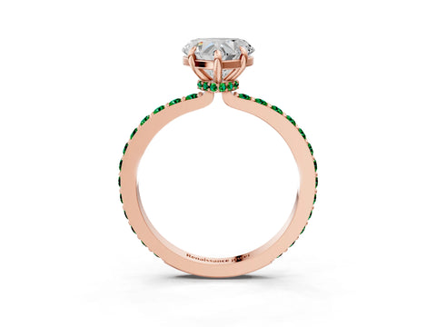Rose gold Heart Cut Diamond Pavé Engagement Ring with Round with Emerald side stone Accents and Prong Setting_3