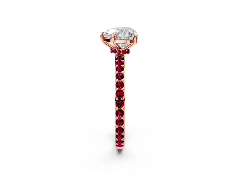 Rose gold Heart Cut Diamond Pavé Engagement Ring with Round with Garnet side stone Accents and Prong Setting_2