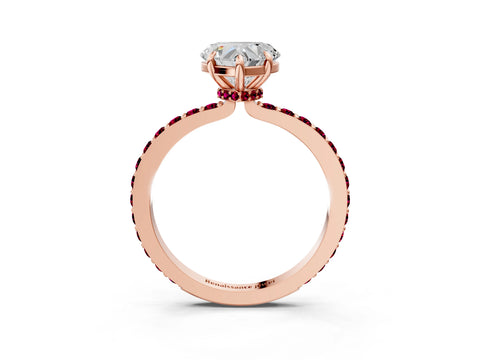 Rose gold Heart Cut Diamond Pavé Engagement Ring with Round with Garnet side stone Accents and Prong Setting_3