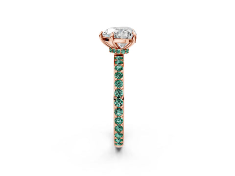 Rose gold Heart Cut Diamond Pavé Engagement Ring with Round with Green Sapphire side stone Accents and Prong Setting_2