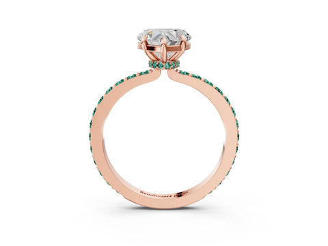 Rose gold Heart Cut Diamond Pavé Engagement Ring with Round with Green Sapphire side stone Accents and Prong Setting_3