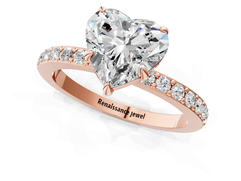 Rose gold Heart Cut Diamond Pavé Engagement Ring with Round with Moissanite side stone Accents and Prong Setting_1