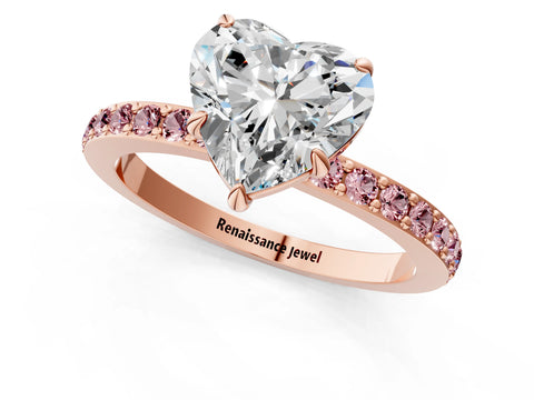 Rose gold Heart Cut Diamond Pavé Engagement Ring with Round with Morganite side stone Accents and Prong Setting_1