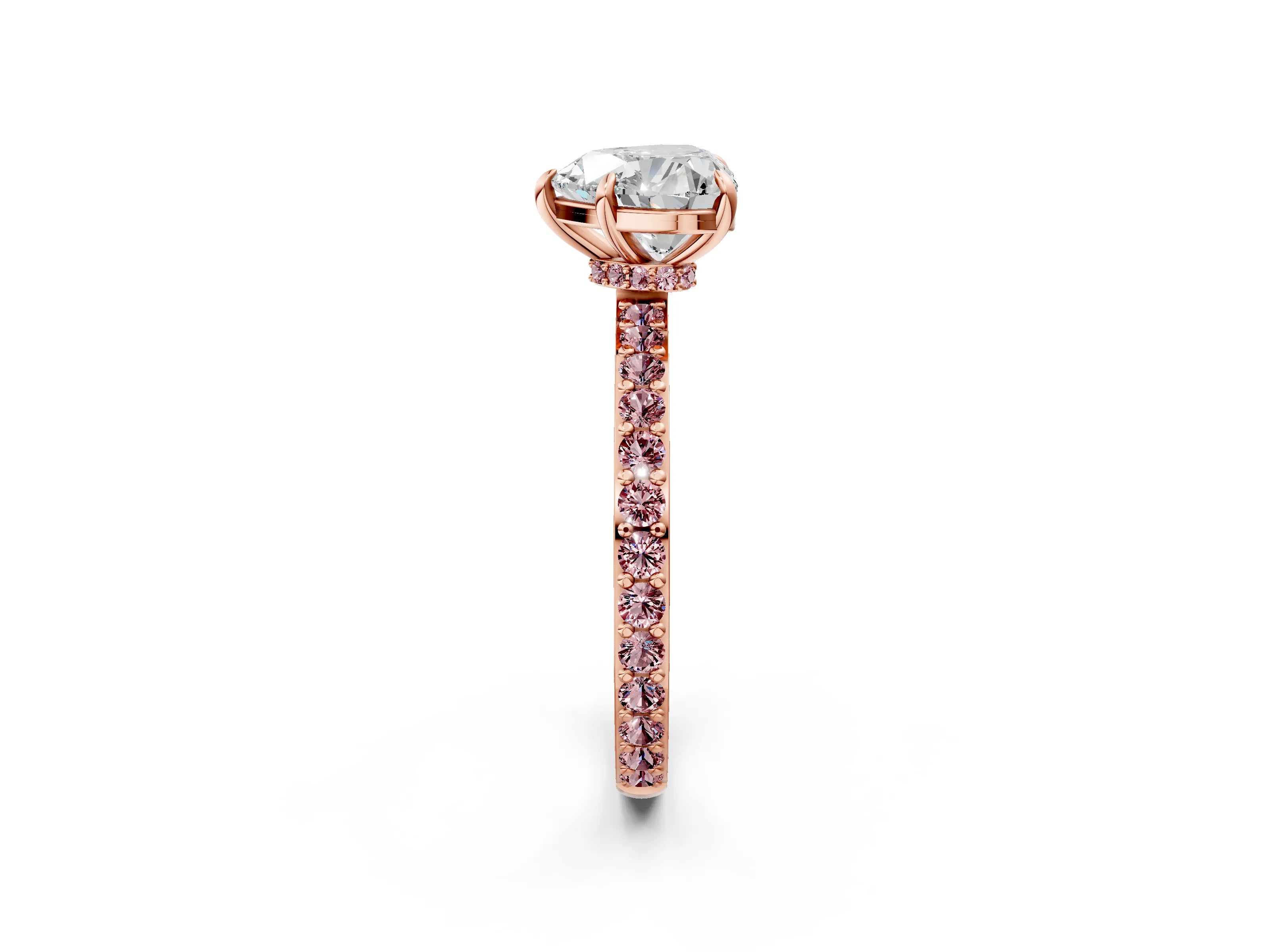 Rose gold Heart Cut Diamond Pavé Engagement Ring with Round with Morganite side stone Accents and Prong Setting_2