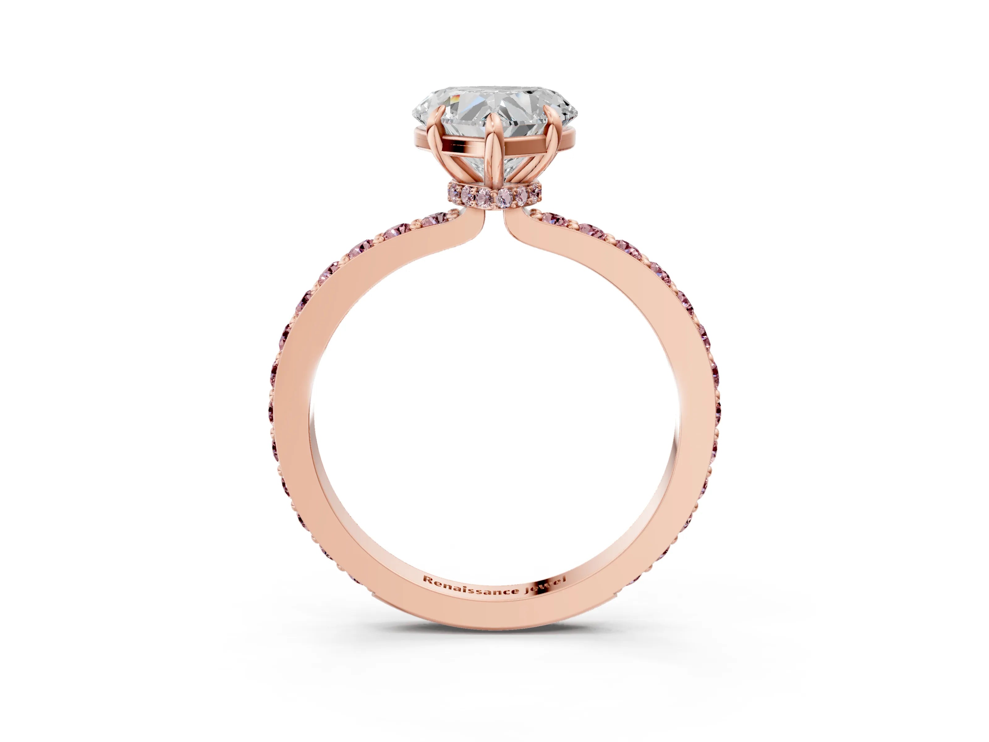 Rose gold Heart Cut Diamond Pavé Engagement Ring with Round with Morganite side stone Accents and Prong Setting_3