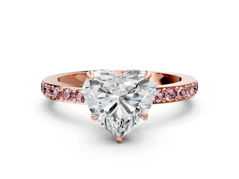 Rose gold Heart Cut Diamond Pavé Engagement Ring with Round with Morganite side stone Accents and Prong Setting