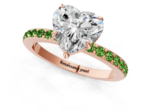 Rose gold Heart Cut Diamond Pavé Engagement Ring with Round with Peridot side stone Accents and Prong Setting_1
