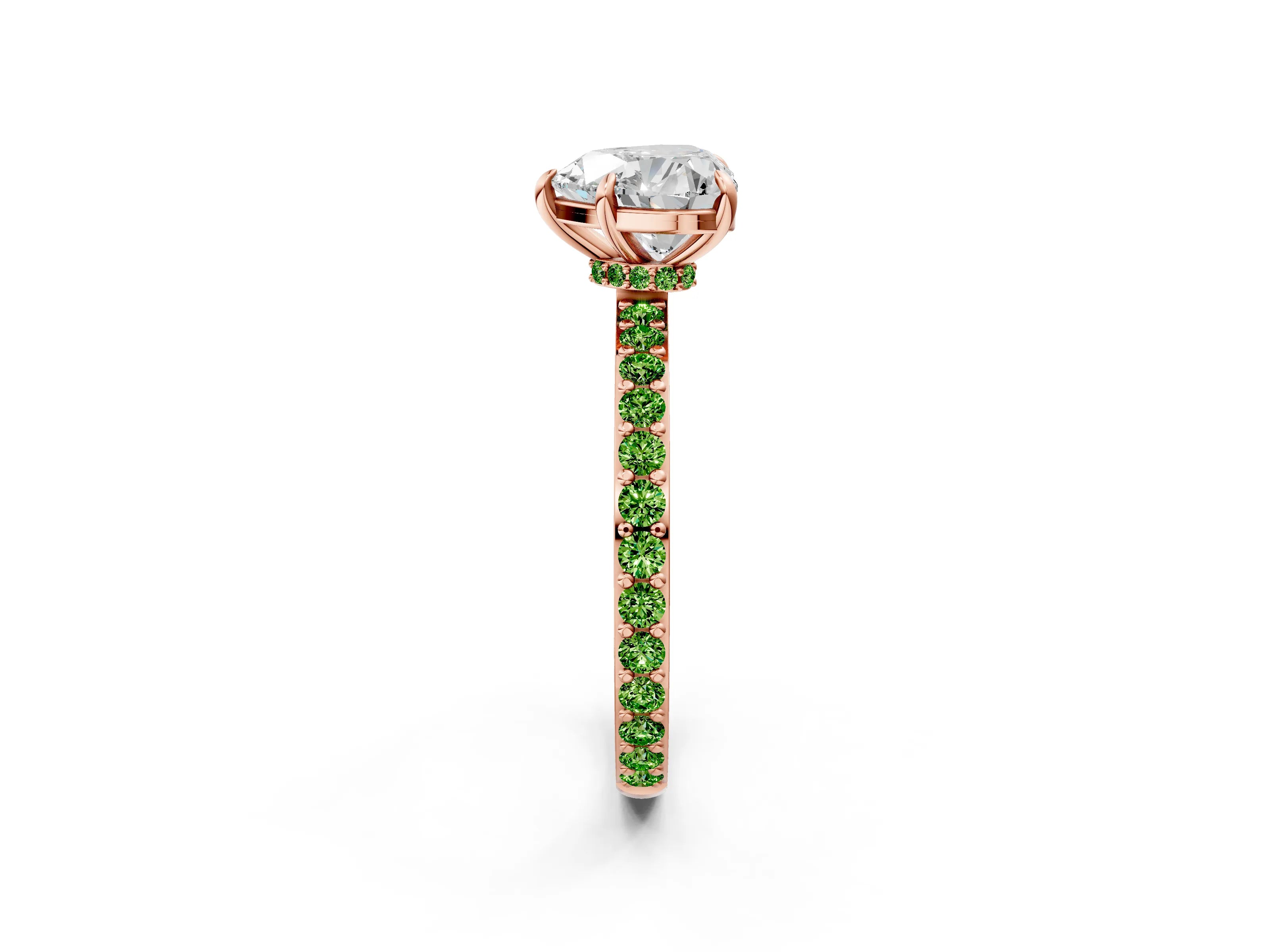 Rose gold Heart Cut Diamond Pavé Engagement Ring with Round with Peridot side stone Accents and Prong Setting_2