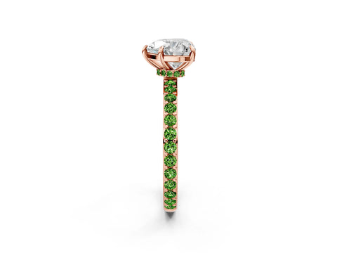 Rose gold Heart Cut Diamond Pavé Engagement Ring with Round with Peridot side stone Accents and Prong Setting_2