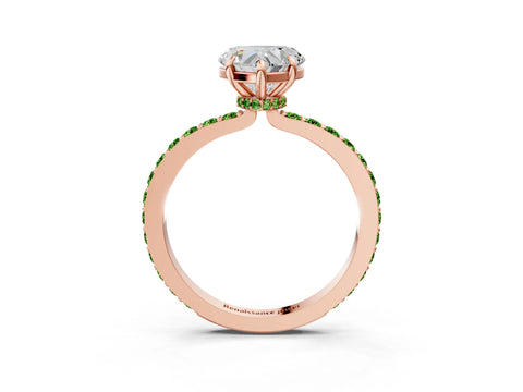 Rose gold Heart Cut Diamond Pavé Engagement Ring with Round with Peridot side stone Accents and Prong Setting_3