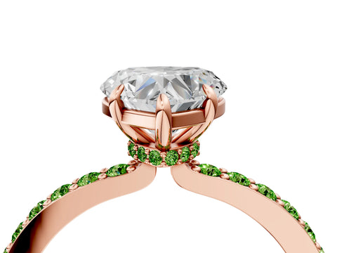 Rose gold Heart Cut Diamond Pavé Engagement Ring with Round with Peridot side stone Accents and Prong Setting_4