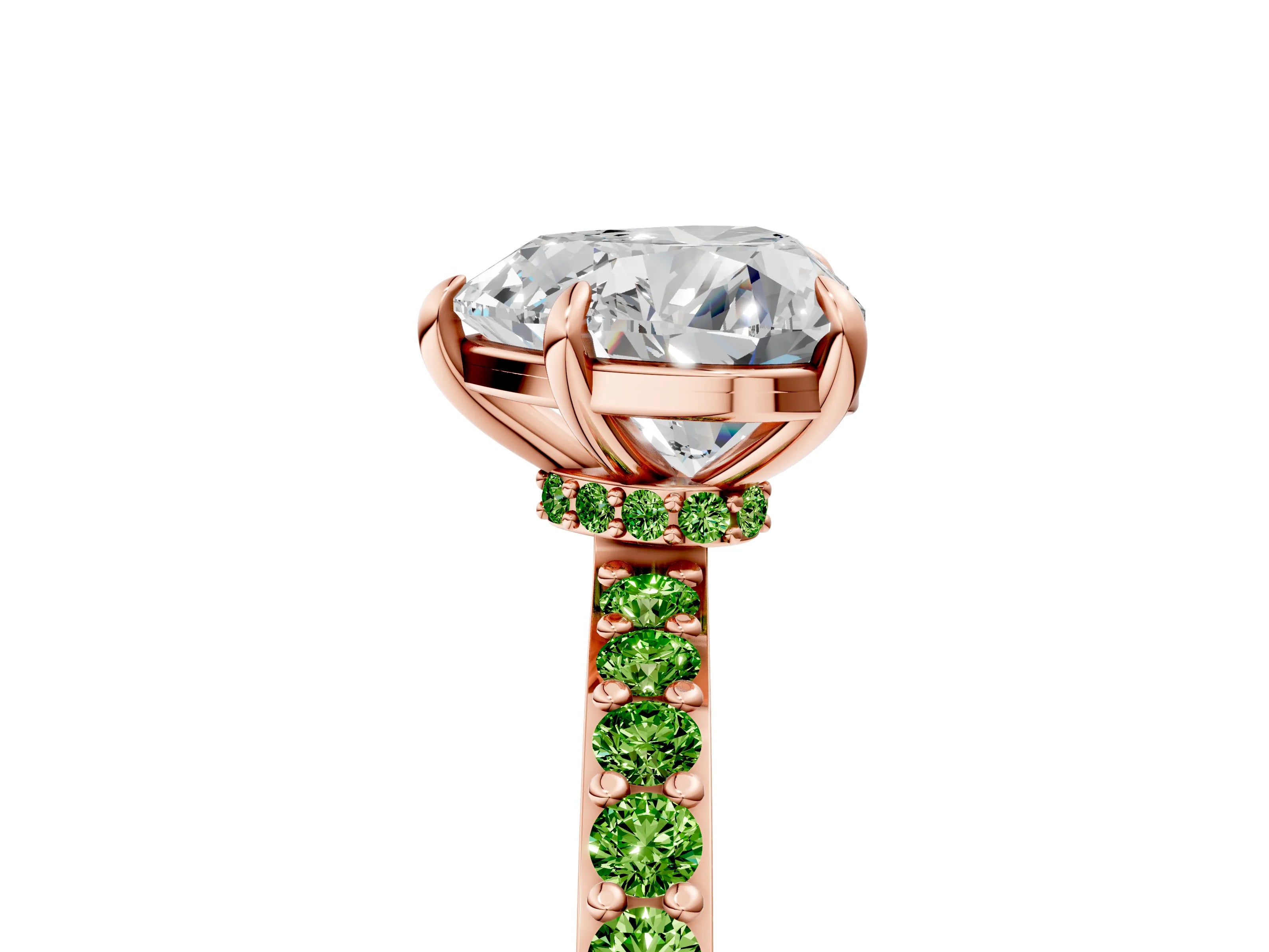 Rose gold Heart Cut Diamond Pavé Engagement Ring with Round with Peridot side stone Accents and Prong Setting_5