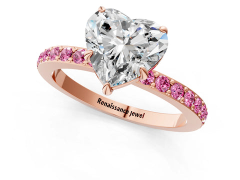 Rose gold Heart Cut Diamond Pavé Engagement Ring with Round with Pink Sapphire side stone Accents and Prong Setting_1