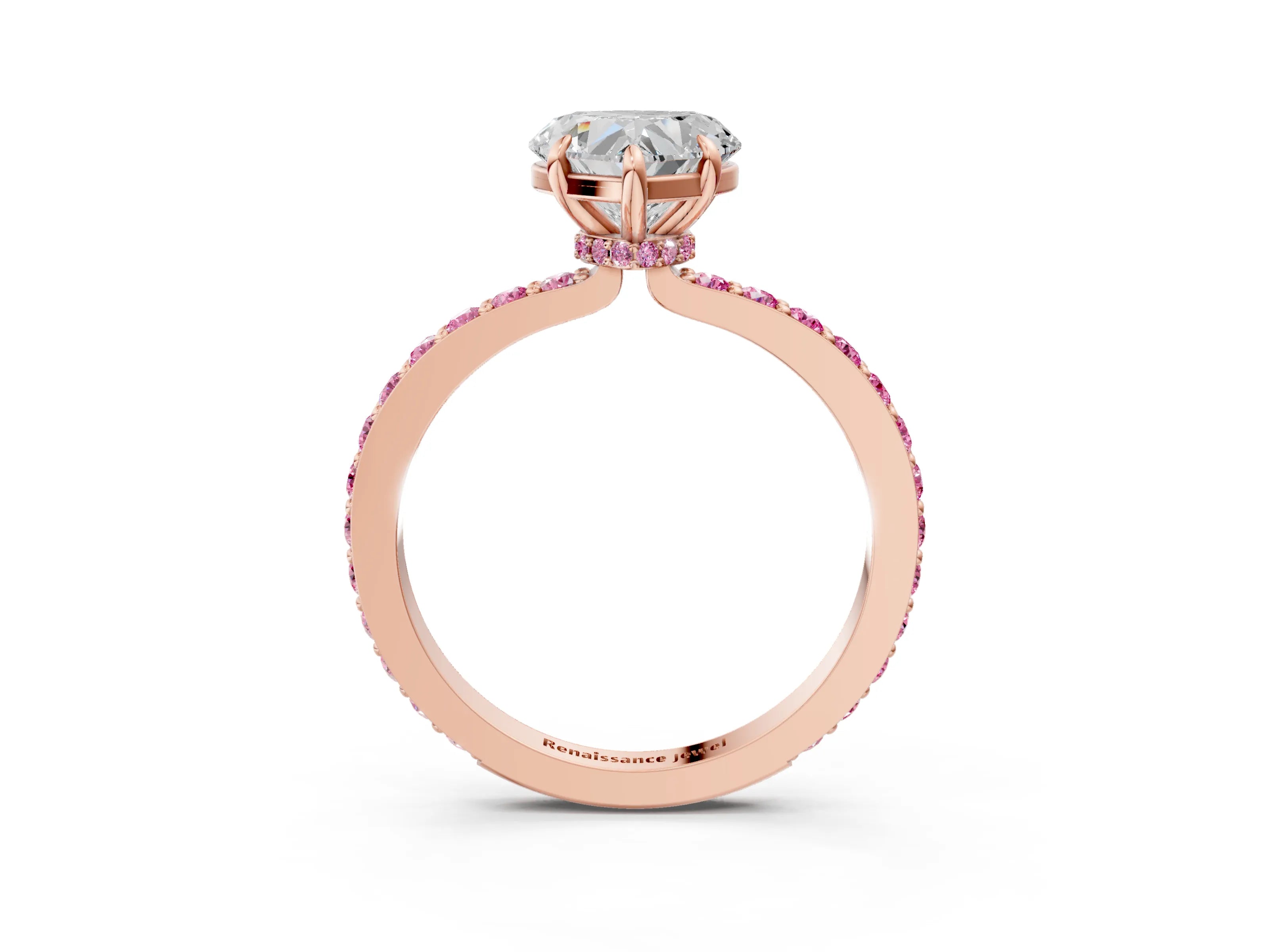 Rose gold Heart Cut Diamond Pavé Engagement Ring with Round with Pink Sapphire side stone Accents and Prong Setting_3
