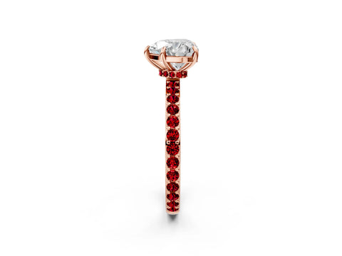 Rose gold Heart Cut Diamond Pavé Engagement Ring with Round with Ruby side stone Accents and Prong Setting_2