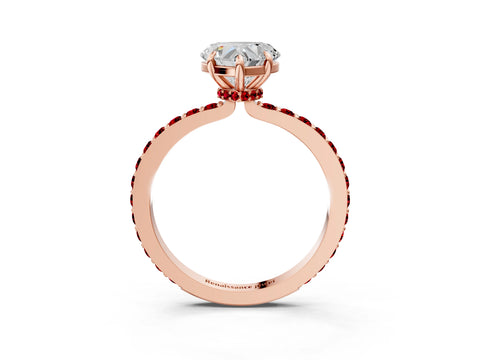 Rose gold Heart Cut Diamond Pavé Engagement Ring with Round with Ruby side stone Accents and Prong Setting_3