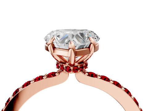 Rose gold Heart Cut Diamond Pavé Engagement Ring with Round with Ruby side stone Accents and Prong Setting_4