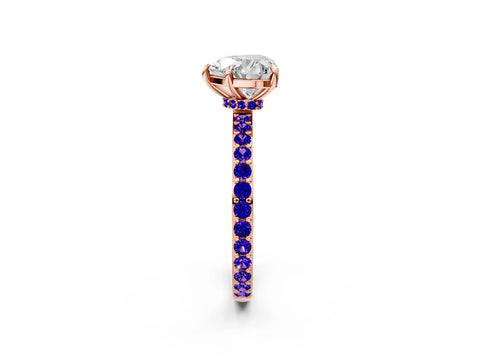 Rose gold Heart Cut Diamond Pavé Engagement Ring with Round with Tanzanite side stone Accents and Prong Setting_2
