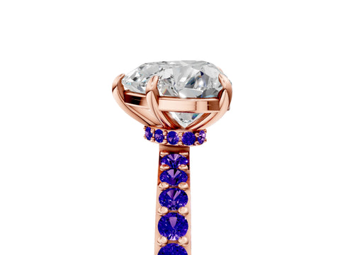 Rose gold Heart Cut Diamond Pavé Engagement Ring with Round with Tanzanite side stone Accents and Prong Setting_5