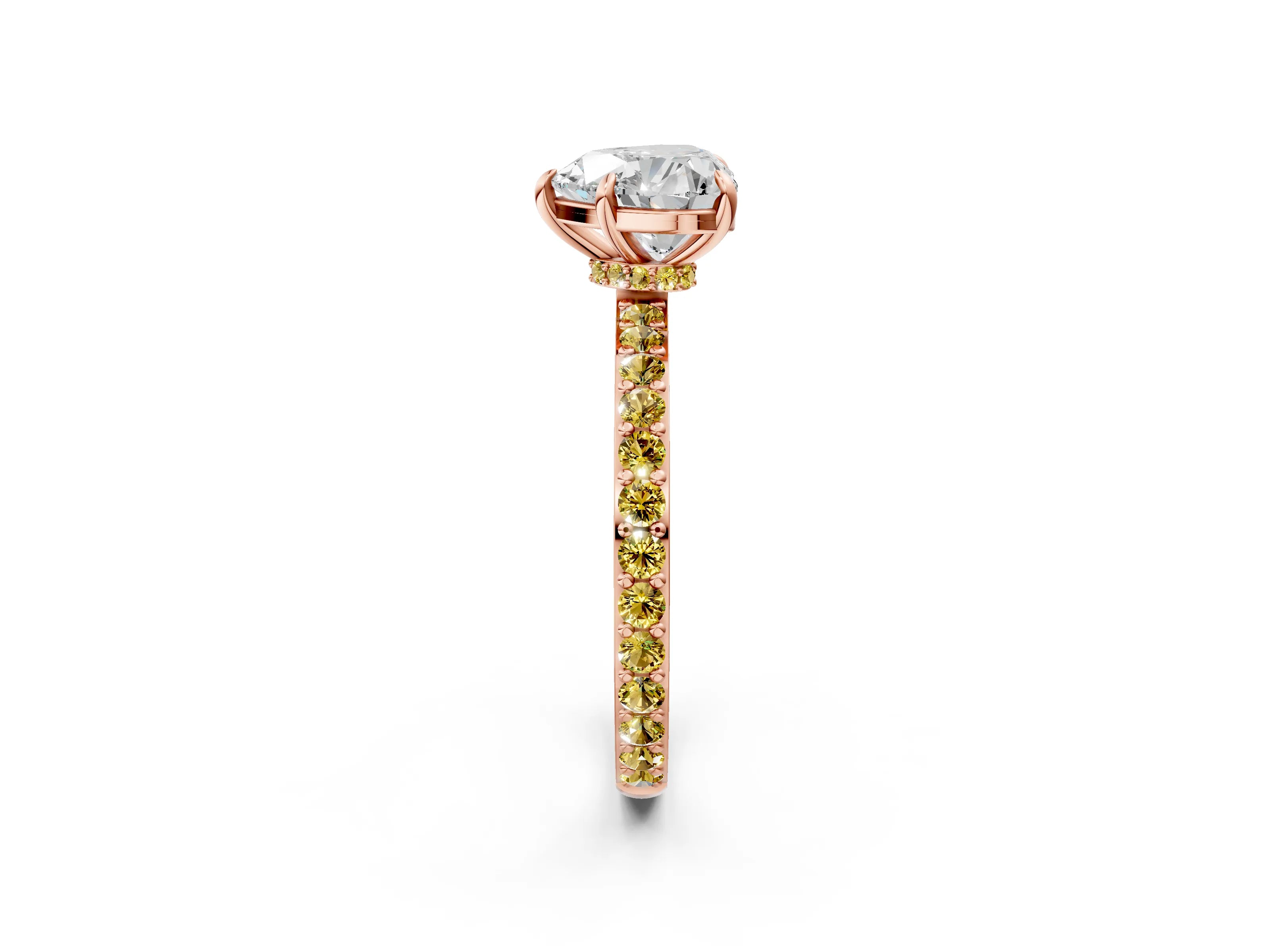 Rose gold Heart Cut Diamond Pavé Engagement Ring with Round with Yellow Sapphire side stone Accents and Prong Setting_2