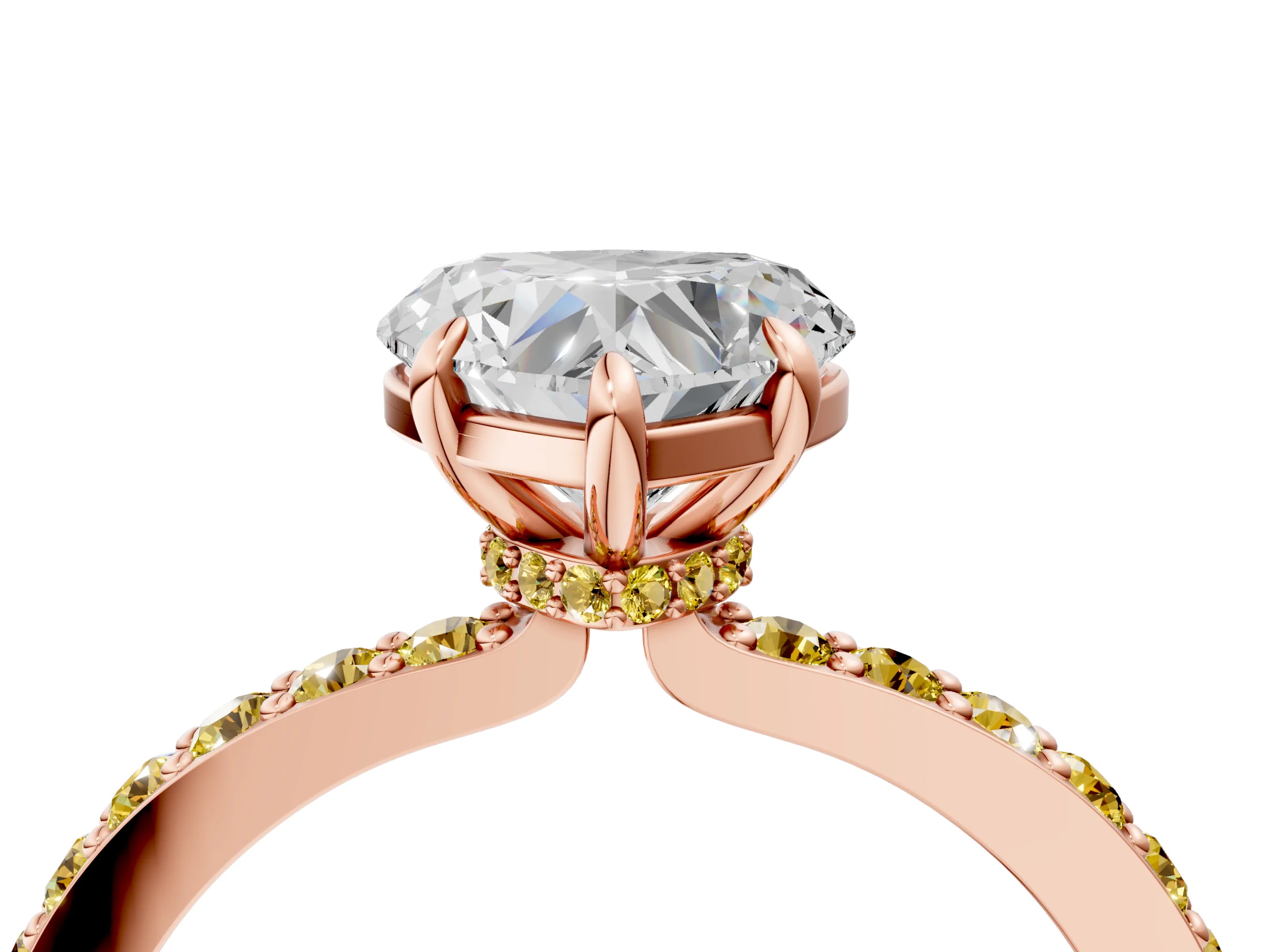 Rose gold Heart Cut Diamond Pavé Engagement Ring with Round with Yellow Sapphire side stone Accents and Prong Setting_4