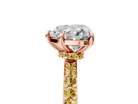 Rose gold Heart Cut Diamond Pavé Engagement Ring with Round with Yellow Sapphire side stone Accents and Prong Setting_5