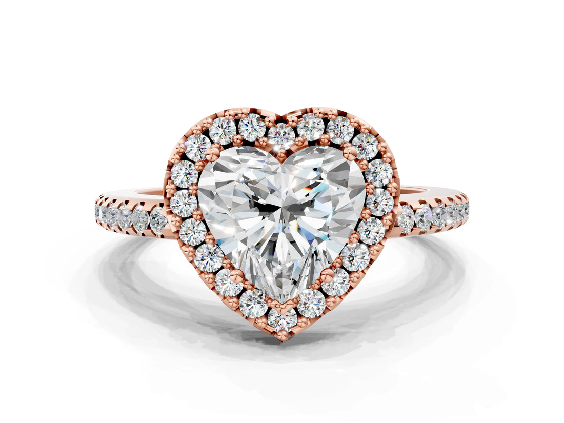 Rose gold Heart Cut Diamond Pavé Halo Ring with Four-Prong Setting_38