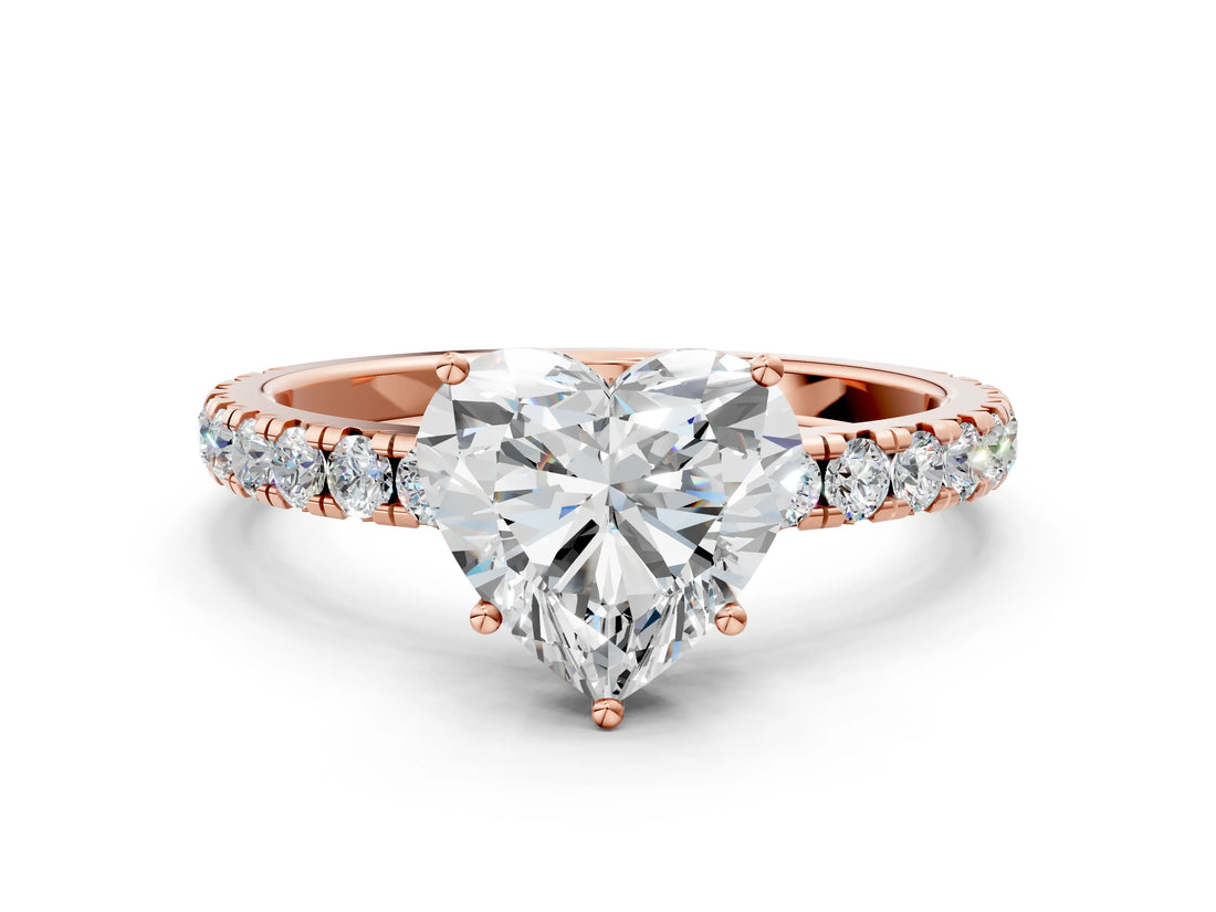 Rose gold Heart Cut Diamond Pavé Solitaire Engagement Ring with Four-Prong Setting_91