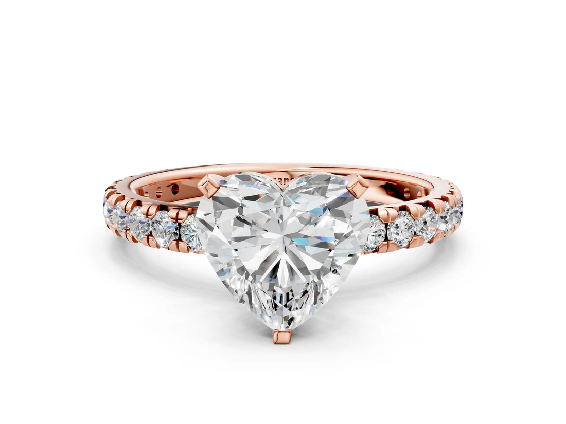 Rose gold Heart Cut Diamond Pavé Solitaire Ring with Round Band and Prong Setting_12