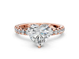 Rose gold Heart Cut Diamond Pavé Solitaire Ring with Round Band and Prong Setting_12