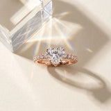 Rose gold Heart Cut Diamond Pave Band Solitaire Ring with Round  and Prong Setting_143
