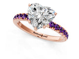 Rose gold Heart Cut Diamond Pave Band Solitaire Ring with Round with Amethyst side stone and Prong Setting_1