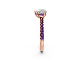 Rose gold Heart Cut Diamond Pave Band Solitaire Ring with Round with Amethyst side stone and Prong Setting_2