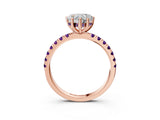 Rose gold Heart Cut Diamond Pave Band Solitaire Ring with Round with Amethyst side stone and Prong Setting_3