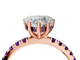 Rose gold Heart Cut Diamond Pave Band Solitaire Ring with Round with Amethyst side stone and Prong Setting_4