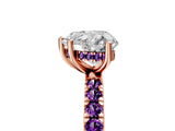 Rose gold Heart Cut Diamond Pave Band Solitaire Ring with Round with Amethyst side stone and Prong Setting_5