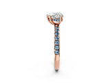 Rose gold Heart Cut Diamond Pave Band Solitaire Ring with Round with Aquamarine side stone and Prong Setting_14