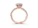 Rose gold Heart Cut Diamond Pave Band Solitaire Ring with Round with Aquamarine side stone and Prong Setting_15