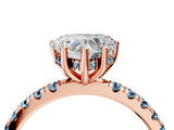 Rose gold Heart Cut Diamond Pave Band Solitaire Ring with Round with Aquamarine side stone and Prong Setting_16