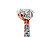Rose gold Heart Cut Diamond Pave Band Solitaire Ring with Round with Aquamarine side stone and Prong Setting_17