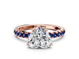 Rose gold Heart Cut Diamond Pave Band Solitaire Ring with Round with Blue Sapphire side stone and Prong Setting_24
