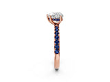 Rose gold Heart Cut Diamond Pave Band Solitaire Ring with Round with Blue Sapphire side stone and Prong Setting_26
