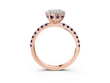 Rose gold Heart Cut Diamond Pave Band Solitaire Ring with Round with Blue Sapphire side stone and Prong Setting_27