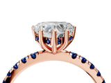 Rose gold Heart Cut Diamond Pave Band Solitaire Ring with Round with Blue Sapphire side stone and Prong Setting_28