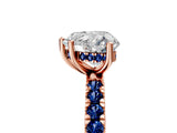Rose gold Heart Cut Diamond Pave Band Solitaire Ring with Round with Blue Sapphire side stone and Prong Setting_29