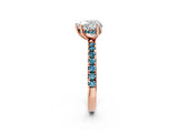 Rose gold Heart Cut Diamond Pave Band Solitaire Ring with Round with Blue Topaz side stone and Prong Setting_14