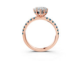 Rose gold Heart Cut Diamond Pave Band Solitaire Ring with Round with Blue Topaz side stone and Prong Setting_15
